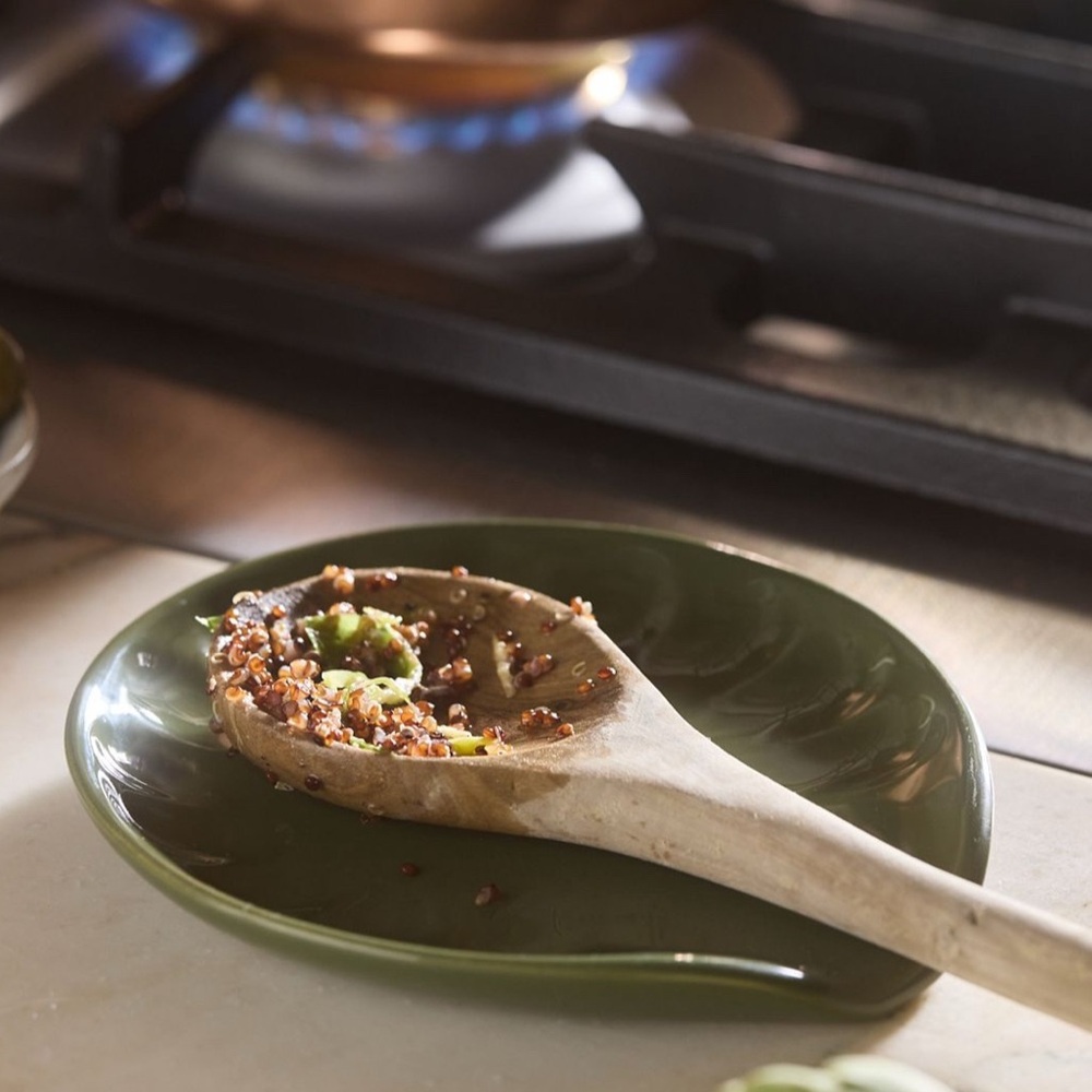 Anthropologie Latte Amelie Stoneware Spoon Rest Green Fern - Picture 2 of 3